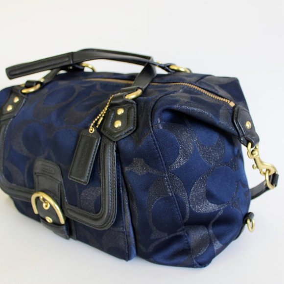 Vintage Y2K Coach Black/Navy Metallic Large Front Flap Carryall Satchel Purse - Picture 8 of 15